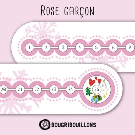 Frise de l'avent gommettes rose garçon