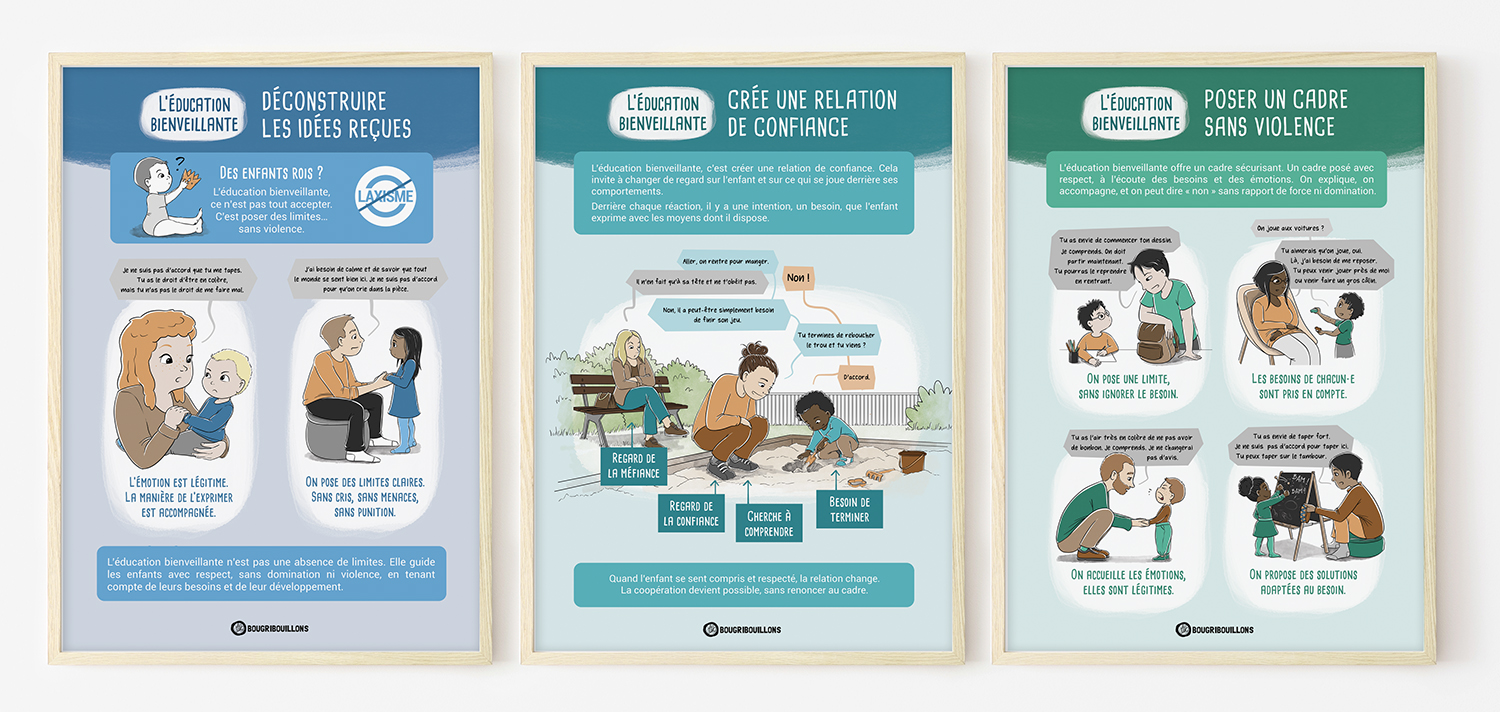 Trio d'affiche sur l'éducation bienveillante